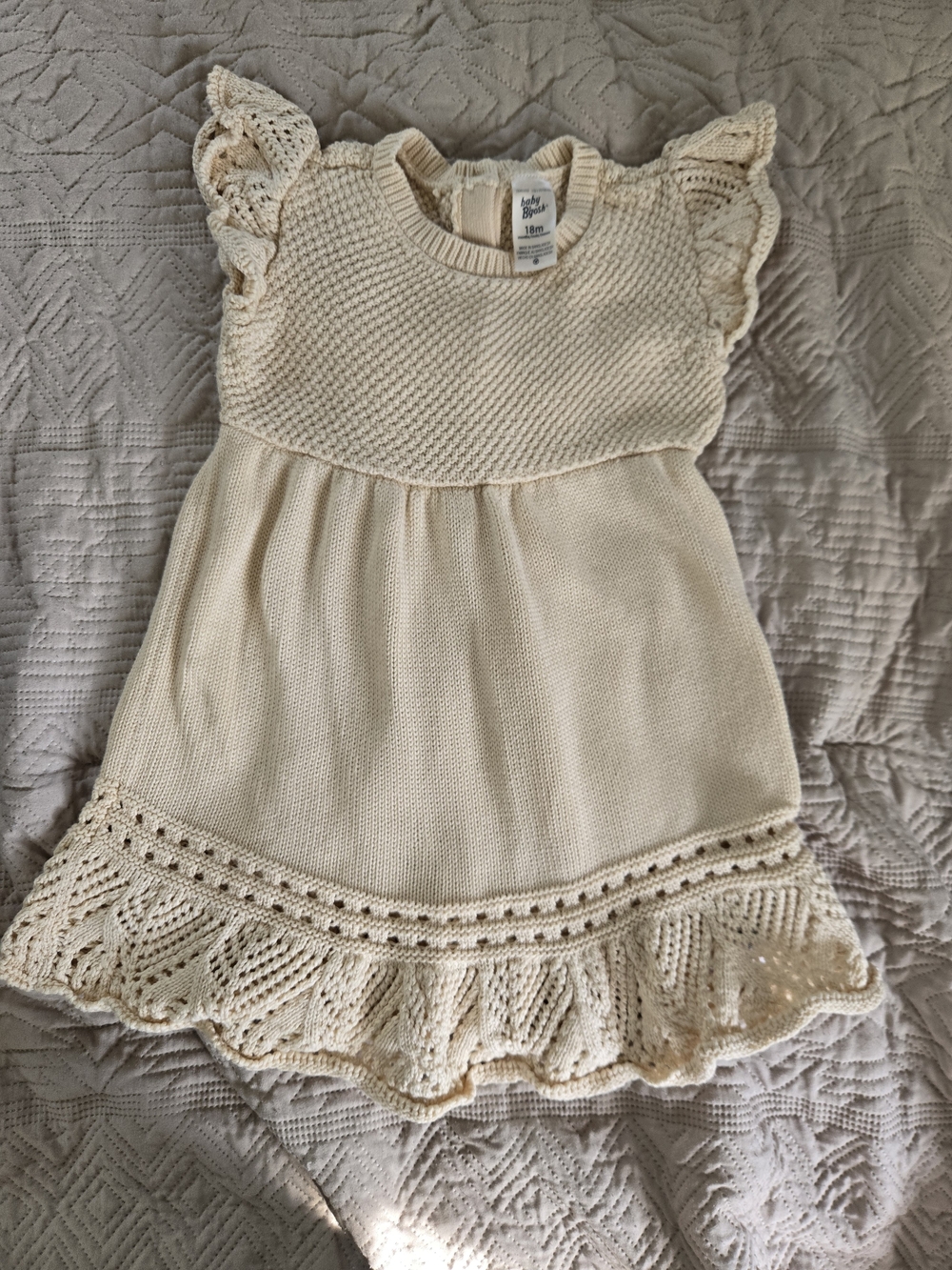 Soft Knit Cream Dress with Crochet Hem for Girls